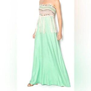 Judith March Mint Fringe Embroidered Maxi Dress NWT Size Small